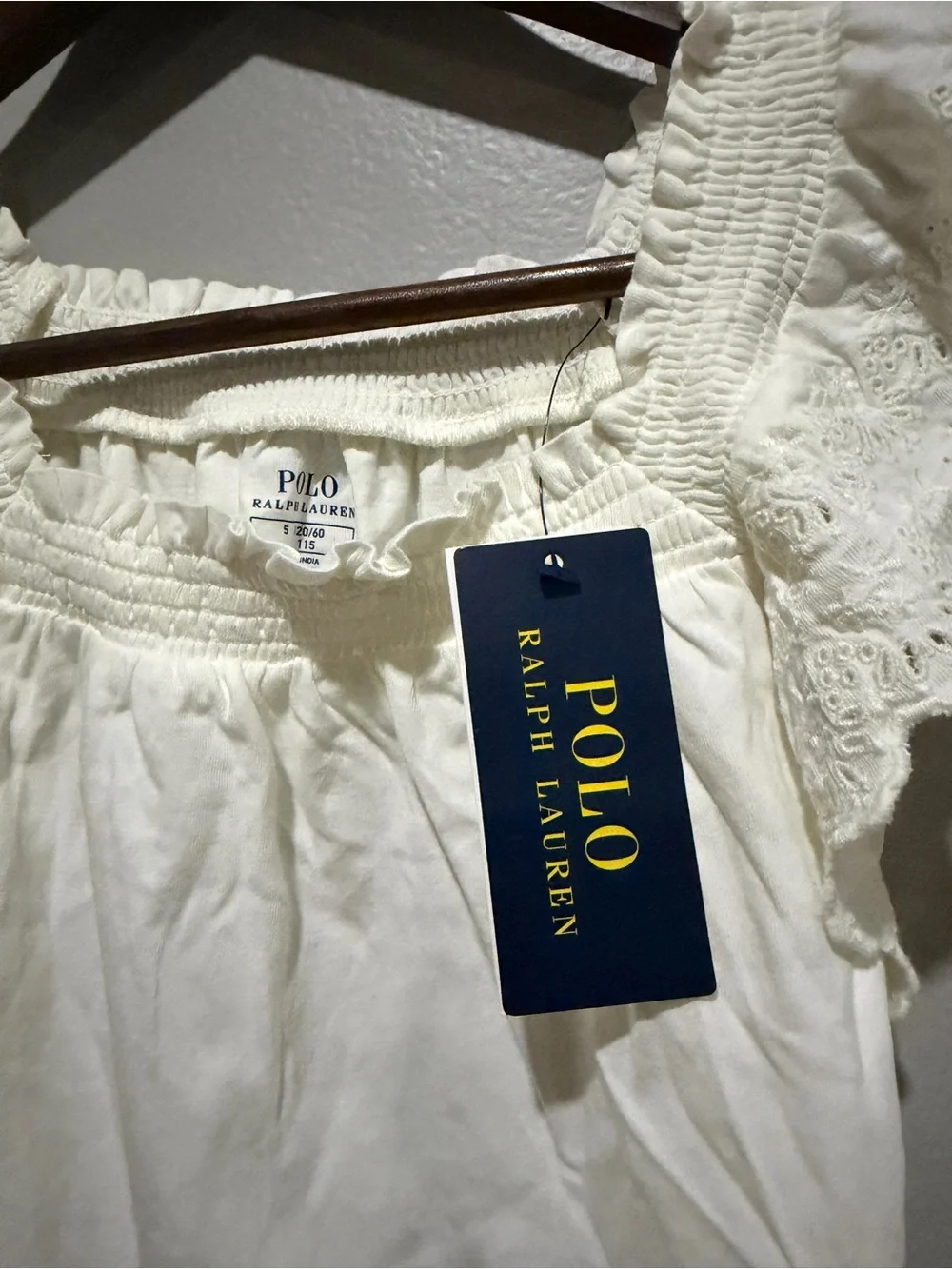 NWT - Polo Ralph Lauren White Eyelet Ruffle Off-Shoulder Blouse size 5